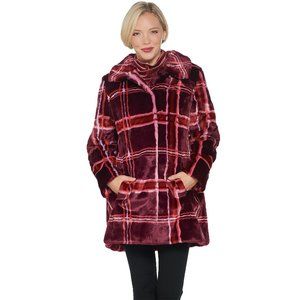 Women's Faux Fur Plaid Printed Snap Front Coat